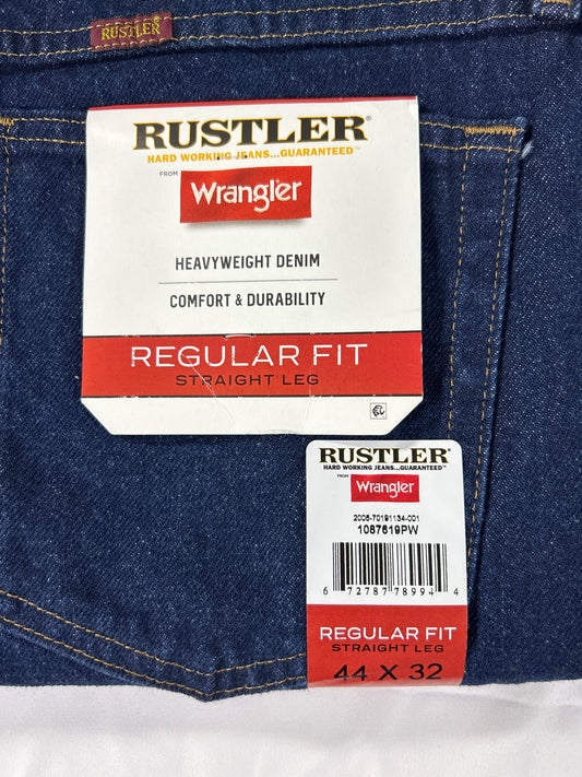 Wrangler Rustler Jeans Mens 44x32 Dark Wash Straight Leg Heavyweight Denim