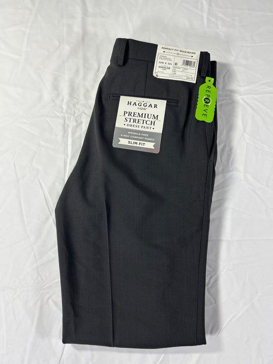 Haggar Premium Stretch Dress Pants Mens 30x32 Gray Slim Fit