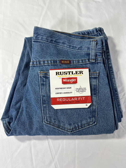 Wrangler Rustler Jeans Mens 30x32 Light Wash Straight Leg Heavyweight Denim