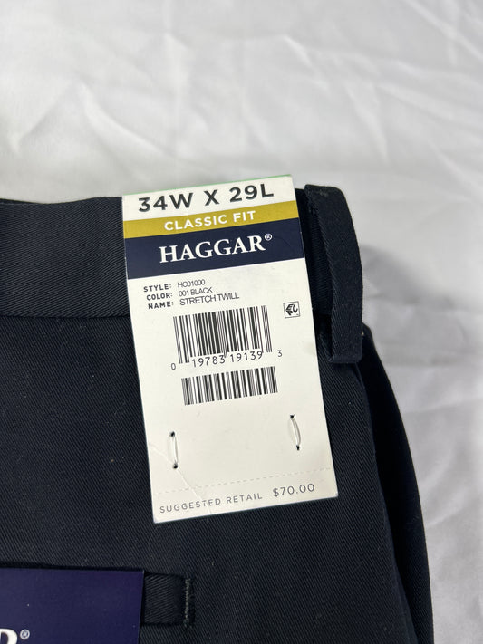 Haggar Premium Khaki Pants Mens Size 34x29 Black Classic Fit Iron Free