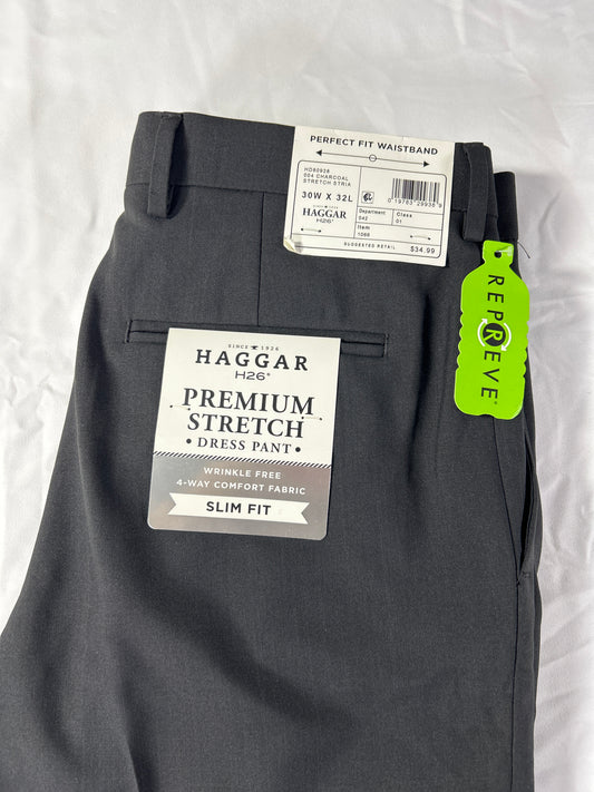 Haggar Premium Stretch Dress Pants Mens 30x32 Gray Slim Fit