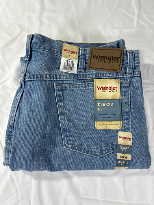 Wrangler Rugged Wear Jeans Mens 40x30 Light Wash Blue Classic Fit YKK Denim