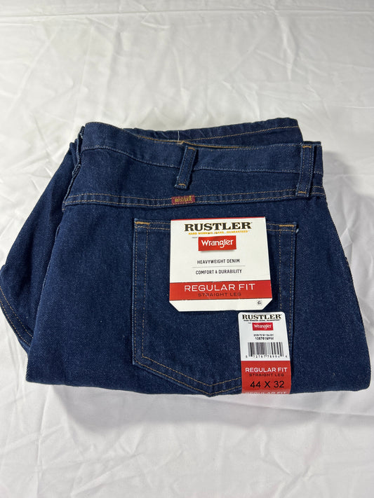 Wrangler Rustler Jeans Mens 44x32 Dark Wash Straight Leg Heavyweight Denim