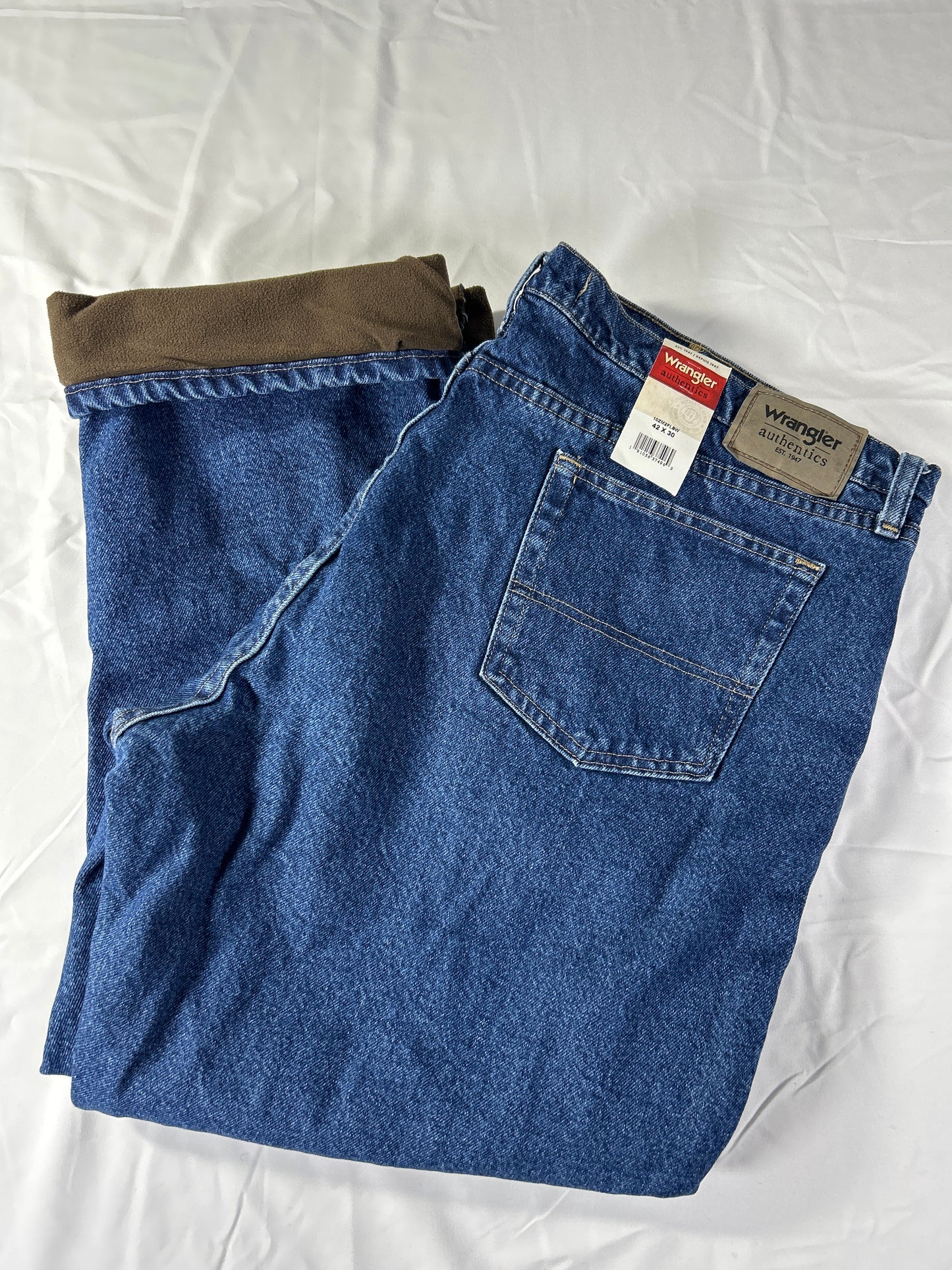 Wrangler Authentics Fleece Lined Jeans Mens Size 42x30 Blue Wash Denim