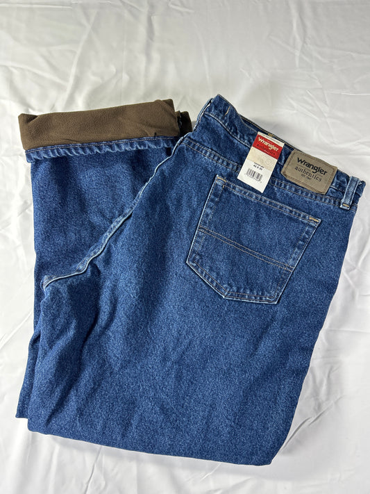 Wrangler Authentics Fleece Lined Jeans Mens Size 42x30 Blue Wash Denim