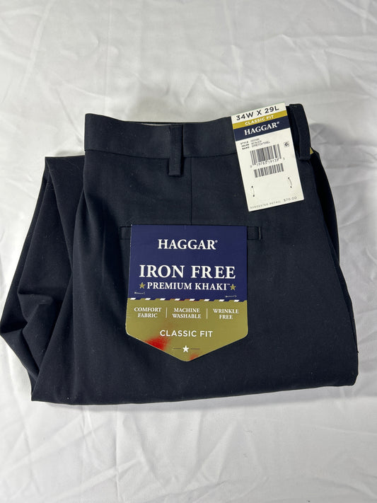 Haggar Premium Khaki Pants Mens Size 34x29 Black Classic Fit Iron Free